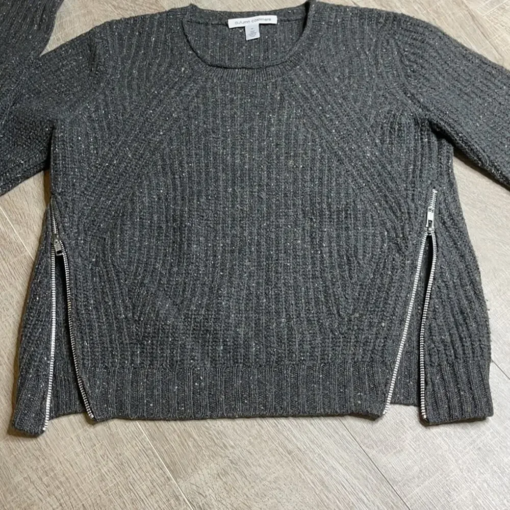 AUTUMN CASHMERE Gray Crewneck Zipper Detail Sweater